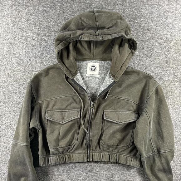 Urban Outfitters Women's Green / Brown Cropped Hoodie Jacket with Pockets - Picture 3 of 6